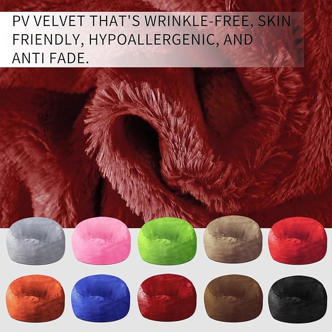 Bean Bag Chair for Adults 3FT,Soft Removable Cover for Teens/Girls Bedroom,Fluffy Giant Round Floor Beanbag Lounger Chairs (No Filler,Claret)