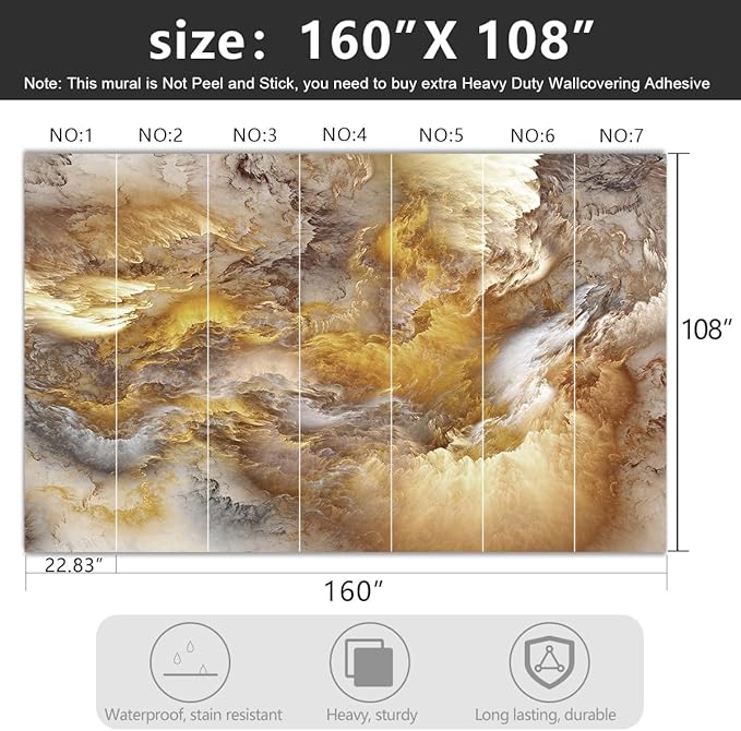 '-Golden Clouds Ceiling Fabric Wallpaper Living Room Bedroom Bathroom Modern Boys Girls Kids Room Abstract Large Mural- 160"x108"( not Peel and Stick)