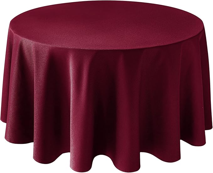 Biscaynebay Textured Fabric Round Christmas Table Cloths 108", Burgundy Water Resistant Washable Folding Table Covers for Dining, Kitchen, Wedding, Parties Machine Washable