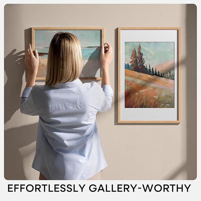 Homeforia 12x12 Light Wood Frame, High End Natural Oak 12 x 12 Square Picture Frames with Mat 10 by 10 inch Photo, 12by12 Wooden Poster Frames Matted to 10x10 Print, Tempered Glass, Wall Kit, Set of 1