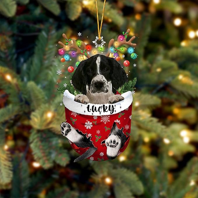English Springer Spaniel 2 Dog Christmas Ornament, English Springer Spaniel 2 in Snow Pocket Christmas Tree Ornament, Dog Lovers Gift Idea Xmas Decor, Christmas Ornament Gift for Dog Lovers