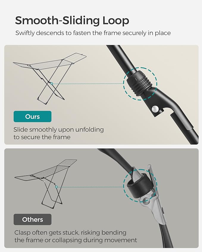 SONGMICS Clothes Drying Rack, Metal Laundry Drying Rack, Foldable, Space-Saving, Free-Standing Airer, with 2 Gullwings, Indoor Outdoor Use, Bed Linen Clothing, Black ULLR540B01