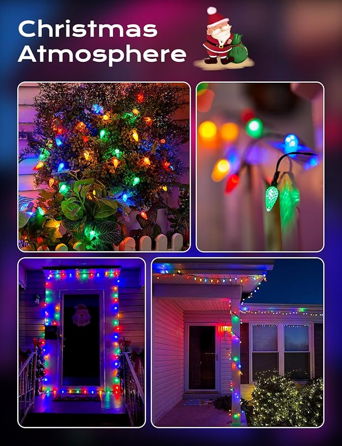 Brightown 4 Pack Solar Operated C6 Strawberry String Lights, 22.64ft 50 LEDs Multicolor LED Christmas Fairy Lights, Solar Christmas Lights Outdoor, Christmas Decorations for Christmas Tree