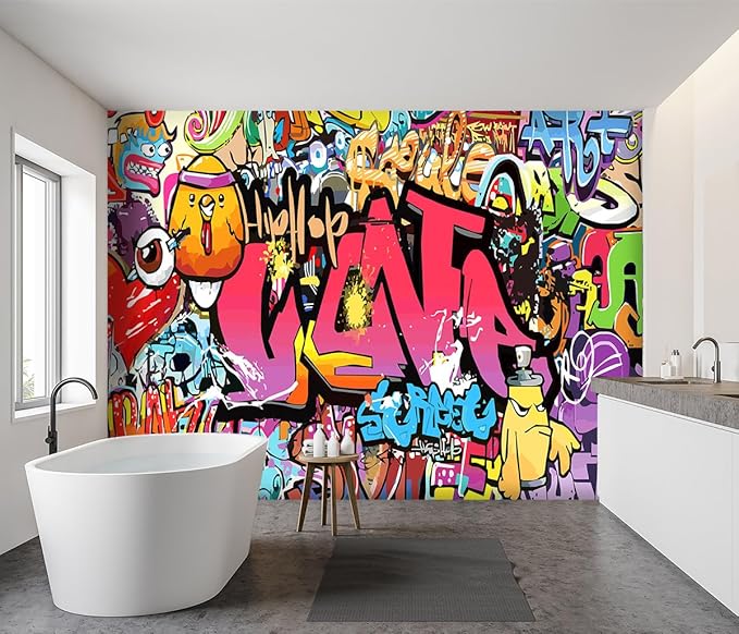 '-Street Art Graffiti Wallpaper Fabric Wallpaper Living Room Bedroom Bathroom Boys Girls Children's Room Abstract Large Wall Mural- 183"x120"( not Peel and Stick)
