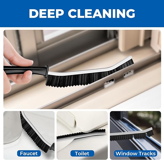 Crevice Cleaning Brushes, Serrated Cleaner Scrub Brush Tool for Hard to Reach Tight Space, Home Essentials, Cleaning Supplies for Shower, Bathroom, Kitchen, Toilet, Window (2, Black)