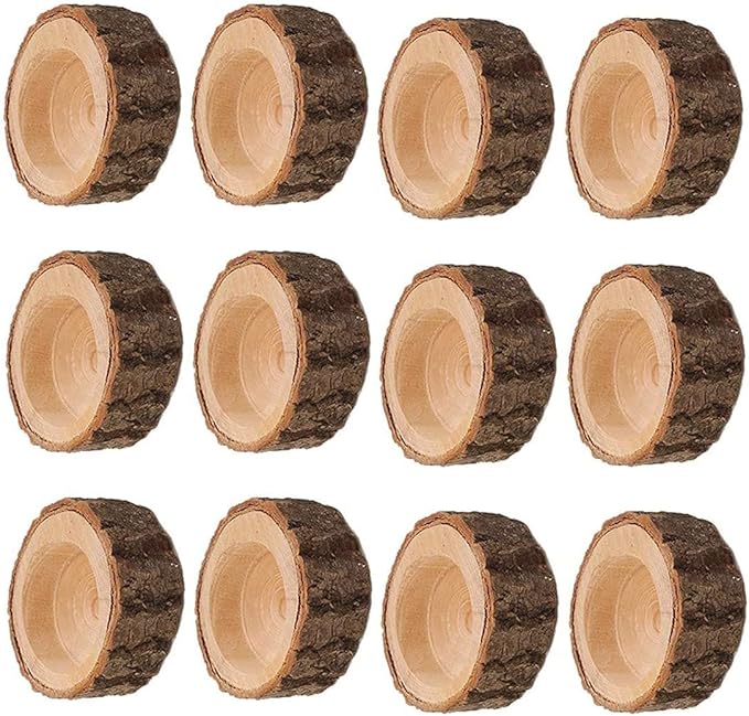 Set of 12 Wooden Tea Light Candle Holders, Personalized Natural Wooden Votive Vintage Tea Light Candle Holders for Rustic Centerpieces for Dining Table Wedding Party (2.36" W*0.98" H)