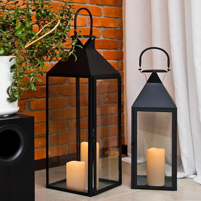 Waterproof Large Outdoor Flameless Candles 6" 8" 10" x 4" for Patio Porch Lanterns, Battery Operated LED Flickering Pillar Candles with Remote, Ivory White Long Lasting Set of 3