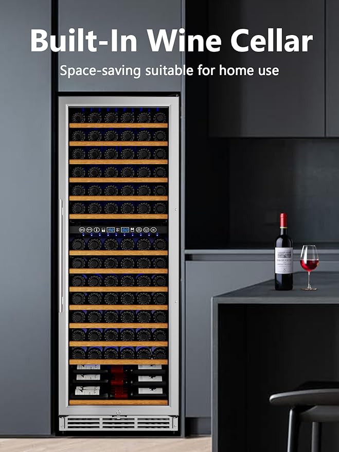 154 Bottle Wine Refrigerator, 24 Inch Wine Fridge Dual Zone with Adjustable Shelf, Wine Cooler with Double Pane Glass Door, Advanced Temp Control, Low Noise, Wide Large Wine Cooler Refrigerator