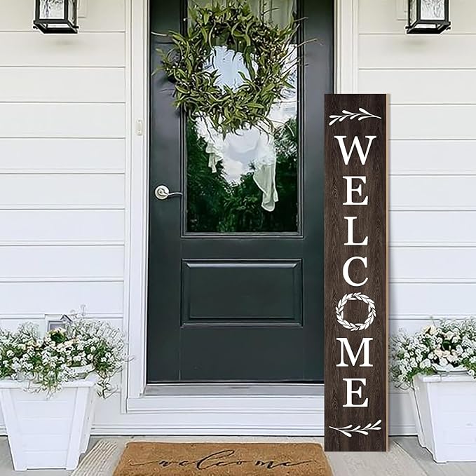 Welcome Wooden Porch Sign 47.2"H Front Door Rustic Standing Large Welcome Porch Sign for Home Front Porch Decor Rustic Wall Decor Home Farmhouse Yard Door Decorations -Brown Porch Decor