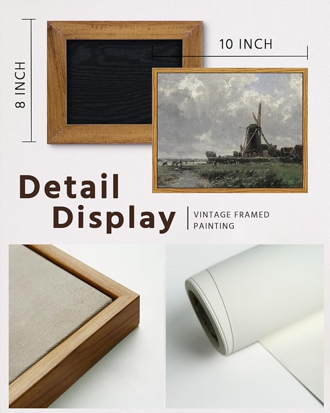 VIYYIEA Framed Canvas Wall Art Home Decor French Country Field Wall Decor Nature Wilderness Windmill Art Landscape Wall Pictures Artwork Room Decor for Bathroom Living Room Bedroom Office 8x10in