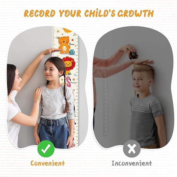 Personalized Name Growth Chart Wall Decor for Kids – Canvas Removable Height Chart Measuring Ruler 59" x 7.9" (Animals)