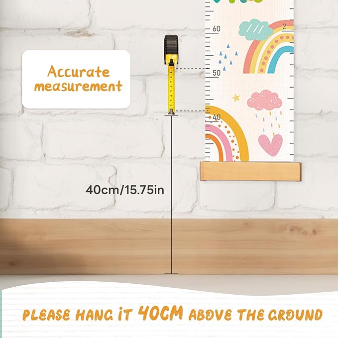 Personalized Name Growth Chart Wall Decor for Kids – Canvas Removable Height Chart Measuring Ruler 59" x 7.9" (Rainbows)