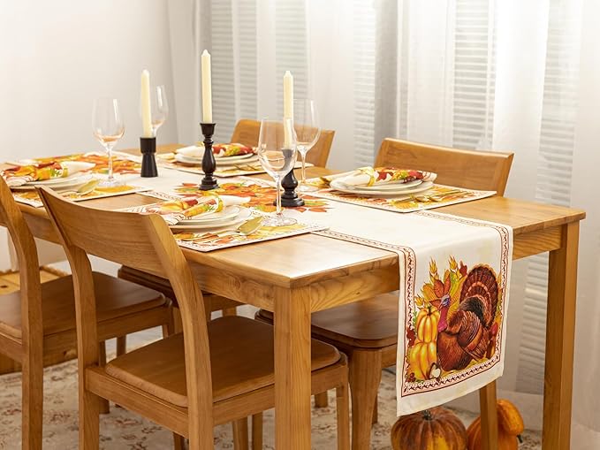 YiHomer Fall Thanksgiving Tabletop Collection for Kitchen Dining Decoration Parties Harvest, Harvest Party, Table Runner, 14 x 72