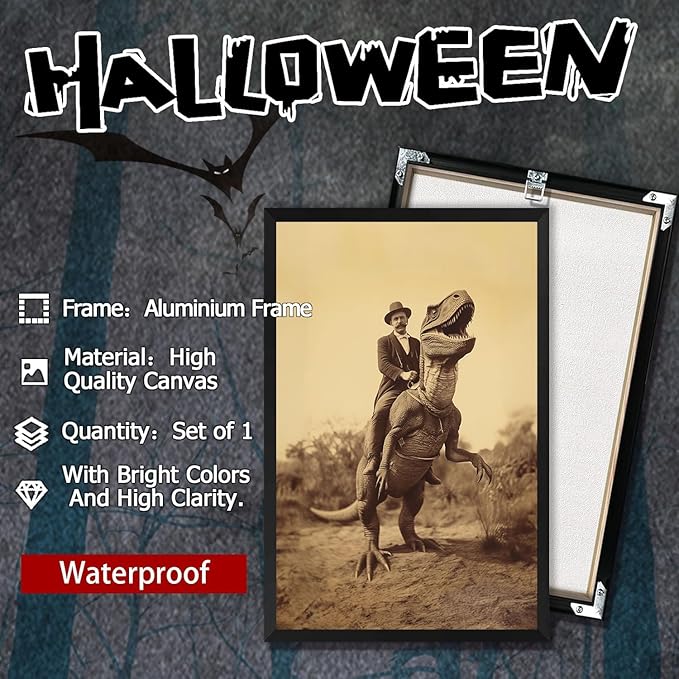 Generic Goth Decor Antiqued Wicca Art Poster Dark Academy Dinosaur And Cowboy Canvas Wall Art Horror Posters Spooky Indoor Art Family Bedroom Office Space Decor 16X24inch Aluminum Framed