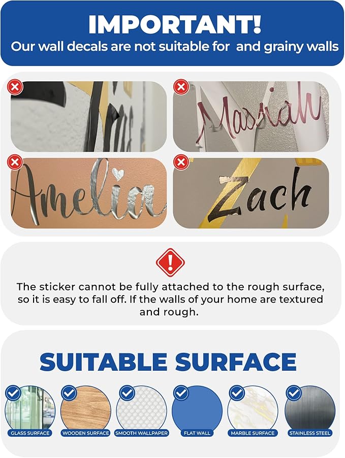 CRYPTONITE Multiple Font Personalized Name & Initial Vinyl Wall Decals I Nursery Wall Decal for Baby Boy & Girl Decoration I Stickers for Kids I Multi-Size with Glitter Optional