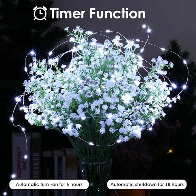 4-Pack Fairy Lights Battery Operated with Remote & Timer & 8 Modes, Waterproof 16 FT 50 LED String Lights Outdoor Indoor, Battery Twinkle Lights for Christmas Bedroom Centerpiece Décor (Cool White)