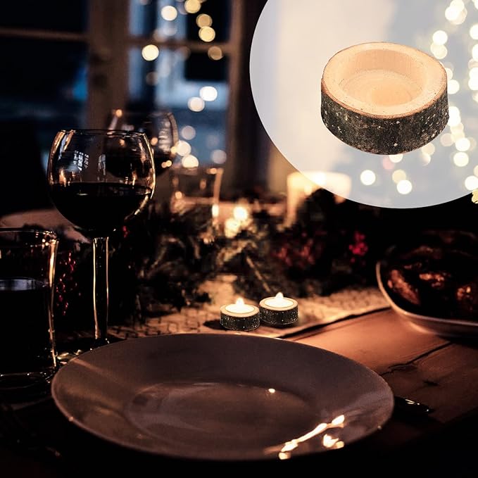 Set of 12 Wooden Tea Light Candle Holders, Personalized Natural Wooden Votive Vintage Tea Light Candle Holders for Rustic Centerpieces for Dining Table Wedding Party (2.36" W*0.98" H)