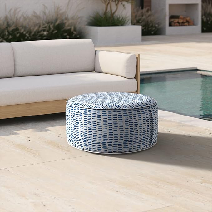 Inflatable Ottoman Stool D21 xH9 for Outdoor/Indoor Use, Water Repellent Patio Foot Rest Stool with Portable Handle,Round Pouf Ottoman Suitable for Garden,Deck and Camping - Pebble Blue
