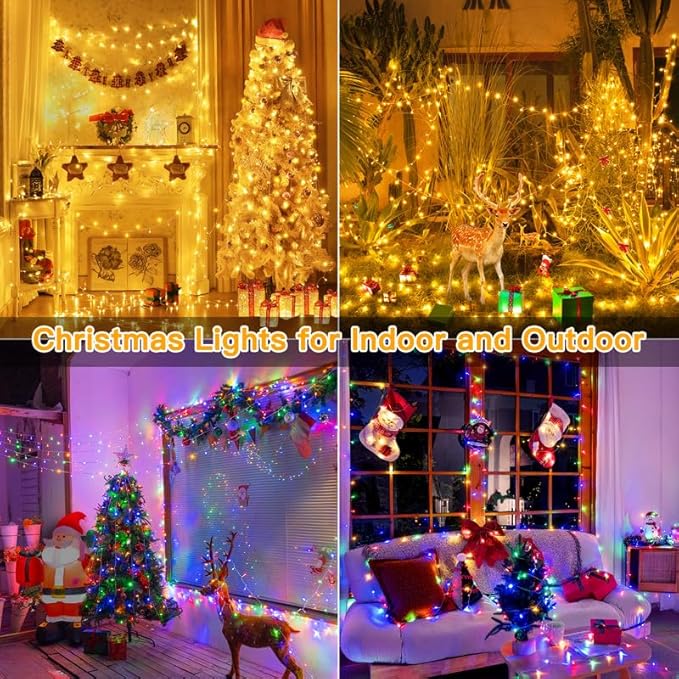 Ollny Christmas Lights, 210FT 640LED Christmas Tree Lights with 11 Modes Remote Control IP44 Waterproof, Warm White to Multicolored Outdoor Christmas Lights for Outside Indoor Patio Xmas Decorations