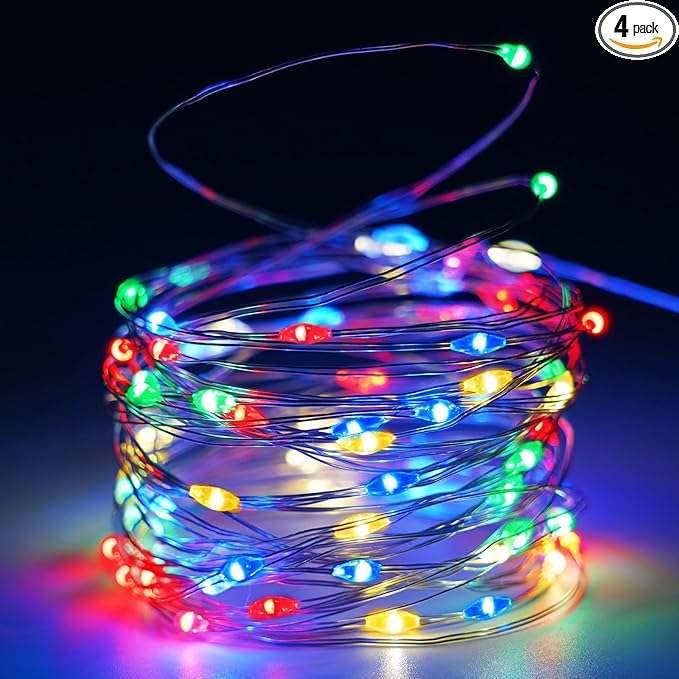 4 Pack 20FT 60LED Battery Operated Fairy Lights with Timer, Waterproof Battery String Lights Outdoor Indoor, Twinkle Light for Bedroom Wedding Birthday Party Chirstmas (Multicolor)