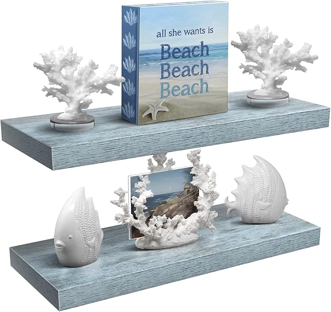 Sorbus Floating Shelves - 2 Pack 24 X 9 Inch Rustic Blue Wall Shelves for Bedroom, Kitchen, Living Room, Bathroom Shelves, Home Decor - Extra Long Floating Shelf for Trophy, Books Frames, Toilet Paper