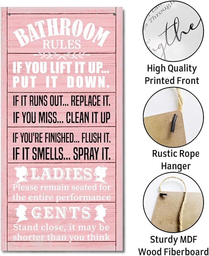 Rustic Bathroom Decor, Western Bathroom Decor, Funny Bathroom Signs Wall Decor, Bathroom Decor, Farmhouse Bathroom Decor, Country Bathroom Decor, Bathroom Signs, Bathroom Rules Wall Décor F1