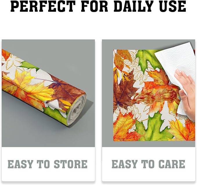 Fall Placemats Set of 4 Autumn Thanksgiving Maple Leaf Place Mats 12x18 Inch Seasonal Rustic Harvest Washable Table Mats for Party Kitchen Dining Decoration