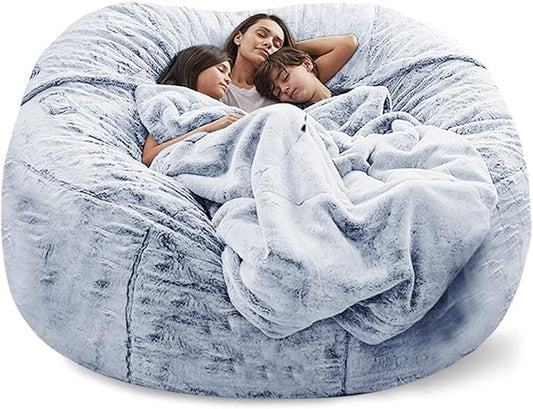 Big Huge Giant Bean Bag Chair for Adults, (No Filler) Bean Bag Chairs in Multiple Sizes and Colors Giant Foam-Filling Required- Machine Washable Covers, Double Stitched Seams (Snow Gray,7FT)