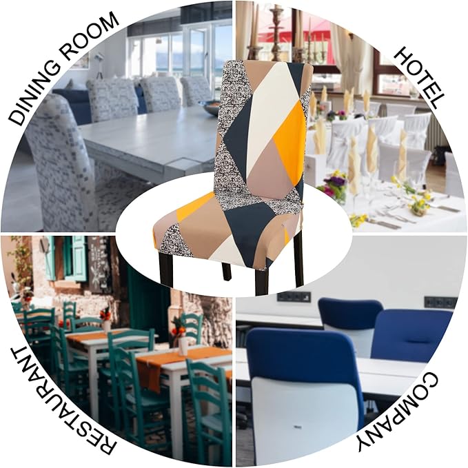 JQinHome Dining Chair Covers Set of 4,Magic Cube High Stretch Removable Washable Parsons Chair Slipcover for Dining Room Home Party Hotel Wedding Ceremony (Geometric Patterns)