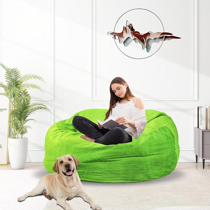 Bean Bag Chair for Adults 3FT,Soft Removable Cover for Teens/Girls Bedroom,Fluffy Giant Round Floor Beanbag Lounger Chairs (No Filler,Green)