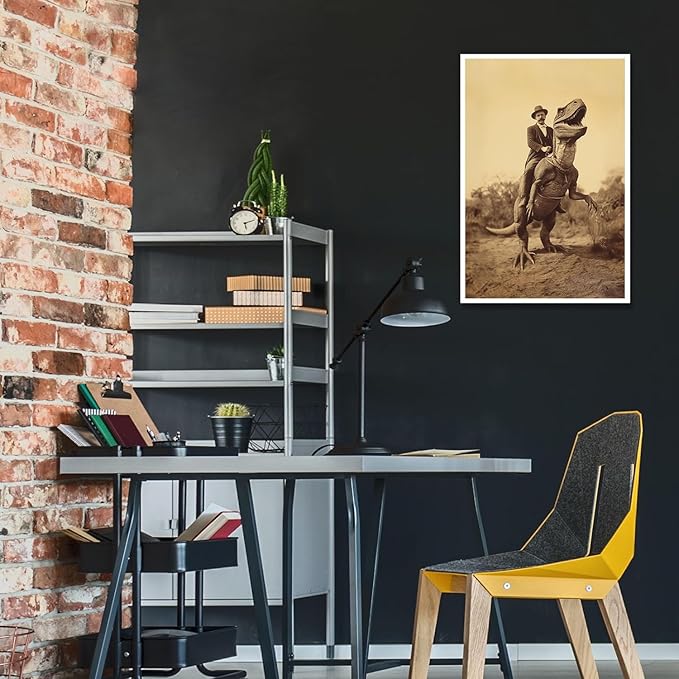 Generic Goth Decor Antiqued Wicca Art Poster Dark Academy Dinosaur And Cowboy Canvas Wall Art Horror Posters Spooky Indoor Art Family Bedroom Office Space Decor 12X16inch Unframed