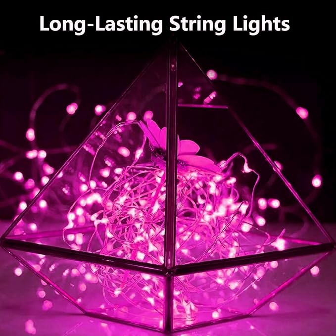 4-Pack 50 LED Pink Fairy Lights Battery Operated with Timer, 16FT Waterproof Starry String Lights Outdoor Indoor, Valentiens Lights for Valentine's Day Bedroom Wedding Birthday Christmas Party Decor
