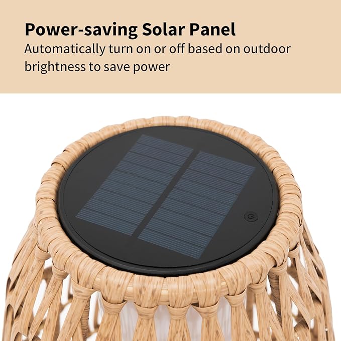 Large Patio Solar Powered Lantern for Garden Outdoor Decorative Floor Lamp Water-Resistant Wicker Lights for Deck Backyard