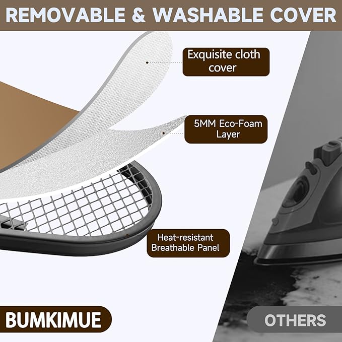 Ironing Board with Heat Resistant Cover, 43x13 Compact and Space Saver Iron Board,Height Adjustable,Easy to Fold,Stable Structure