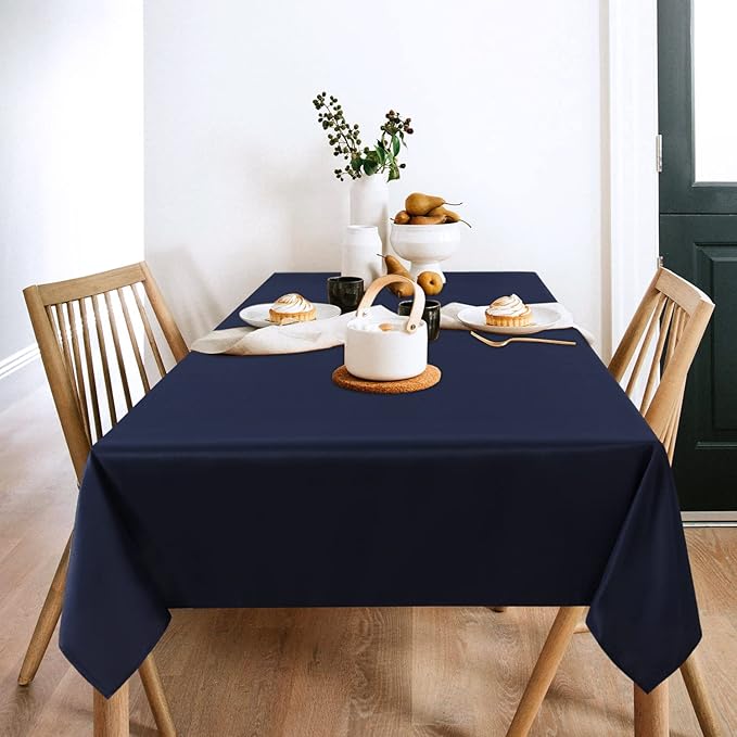 sancua 2 Pack Navy Tablecloth 60 x 102 Inch, Rectangle 6 Feet Table Cloth - Stain and Wrinkle Resistant Washable Polyester Table Cover for Dining Tables, Buffet Parties and Camping