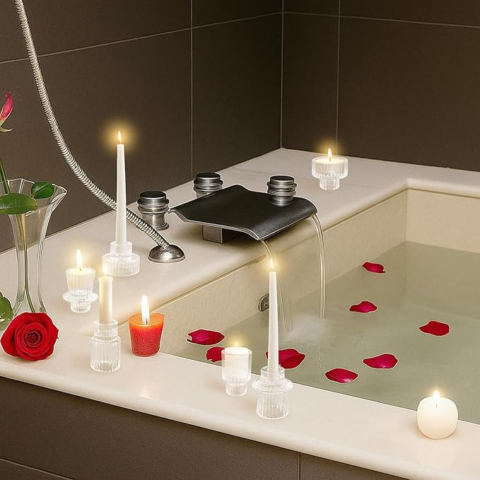 12 Pcs Glass Candlestick Holders Taper Candle Holders for Table Centerpieces, Wedding Decor and Dinner Party, Clear