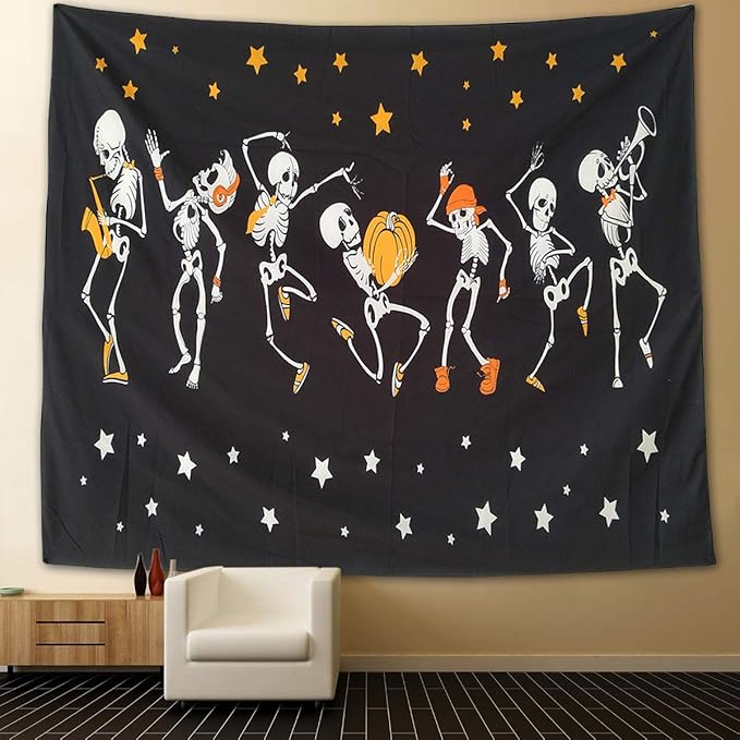 NASKY Halloween Wall Tapestry - Skull Trippy Black and White Wall Hanging for Room Decor (51.2" X 59.1"-(130x150cm))