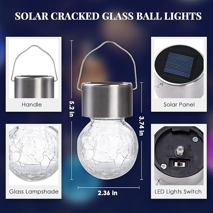 SOLPEX 12 Pack Solar Outdoor Lights Decorative, Hanging Solar Light Outdoor Solar Powered Waterproof Lights, Hanging Globe Light for Garden, Yard, Patio, Lawn, Flower Bed(Color Changing)