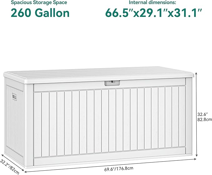 YITAHOME 260 Gallon Extra Large Deck Box, Double-Wall Resin Outdoor Storage Box with Flexible Divider for Patio Cushions Pool Supplies Garden Tools, 1000lbs Load Capacity, Lockable&Waterproof (White)