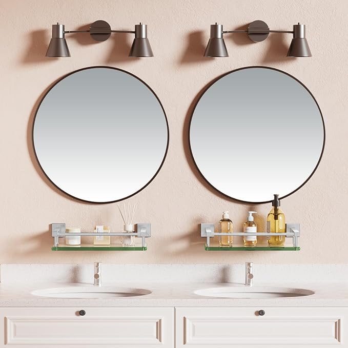 Alise Glass Shelves for Bathroom Wall, Tempered Glass Bathroom Shelf Wall Mounted, Modern Space Saving Floating Shelves 12 inch, Brushed Nickel