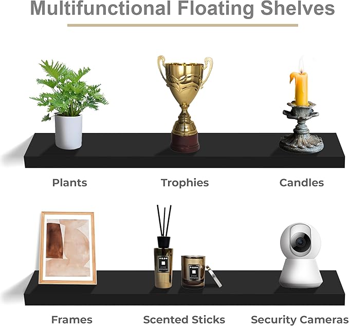 Sorbus Floating Shelves for Wall - 35 Inch Long Bathroom Shelves, Wall Decor for Bedroom, Kitchen, Living Room & Book Storage - Mounted Floating Shelf with Invisible Brackets (Black, 2 Pack)