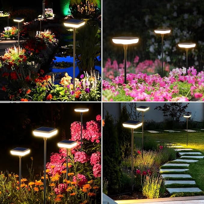 Solar Lights Outdoor Pathway 8 Pack IP65 Waterproof 31" Solar Garden Lights 2 Heights Adjustable Auto On/Off Lasting 12H for Walkway Patio Lawn Path Yard Plants Flower Beds Landscape Decor