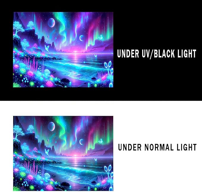 BlissYard Blacklight Fantasy Forest Tapestry UV Reactive Moon Tapestry Floral Plant Jungle TapestryButterfly Galaxy Space Tapestry Nature Landscape Wall Hanging for Bedroom Living Room 51" X 78"