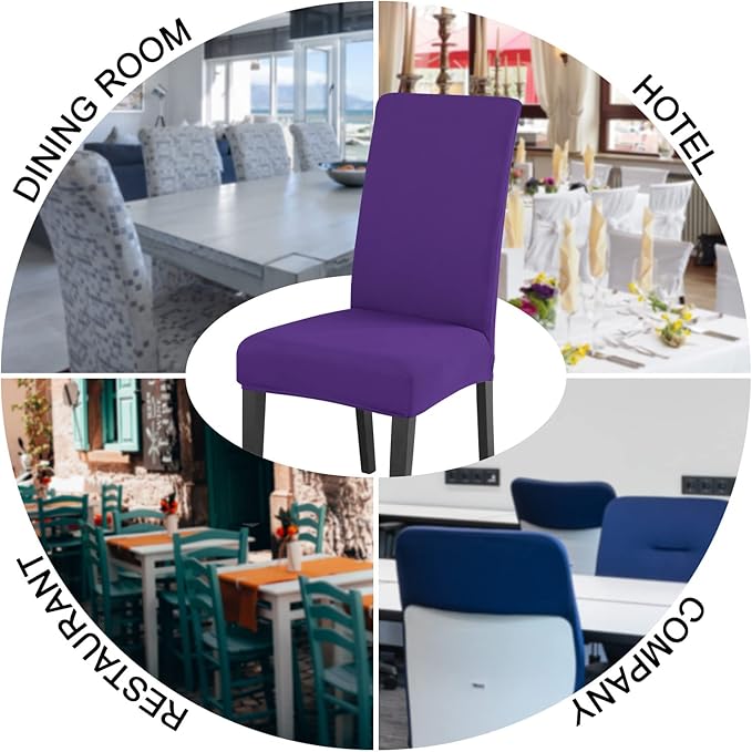 JQinHome Dining Chair Slipcover, High Stretch Removable Washable Chair Seat Protector Cover Set of 2,Chair Covers for Dining Room, Kitchen,Home Party,Wedding Ceremony(Purple, 2PC)