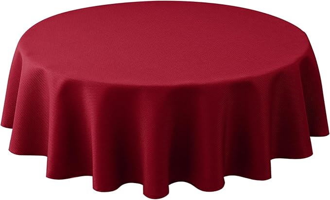Biscaynebay Textured Fabric Round Christmas Tablecloths 70", Red Water Resistant Tablecloths for Dining, Kitchen, Wedding & Parties, etc Machine Washable