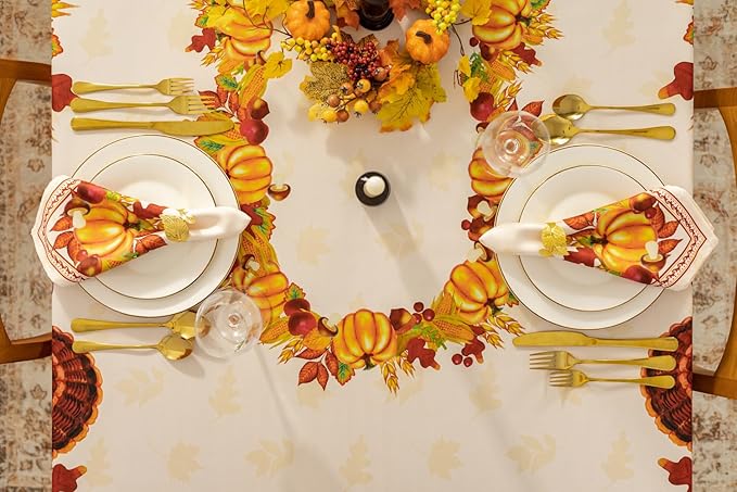 YiHomer Fall Thanksgiving Tabletop Collection for Kitchen Dining Decoration Parties Harvest, Harvest Party, Tablecloth, 60 x 102 Rectangle