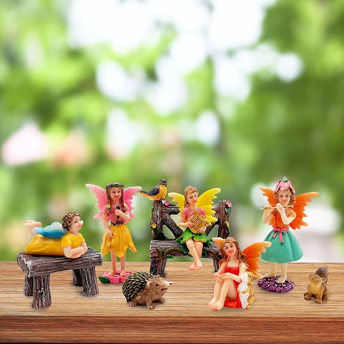 Fairies Set of 10 Pcs Miniature Garden Figurines - Outdoor Decor Art for Fall Winter, Outdoor Statue for Patio, Lawn, Yard Decoration