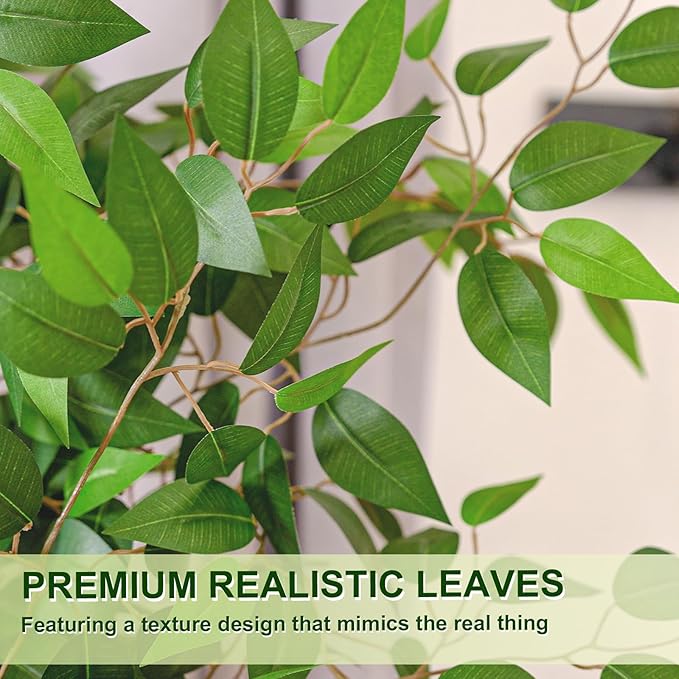 5FT Artificial Ficus Tree with White Planter, Realistic Faux Silk Indoor Outdoor Plant for Home Office Living Room, Porch, Garden Decor