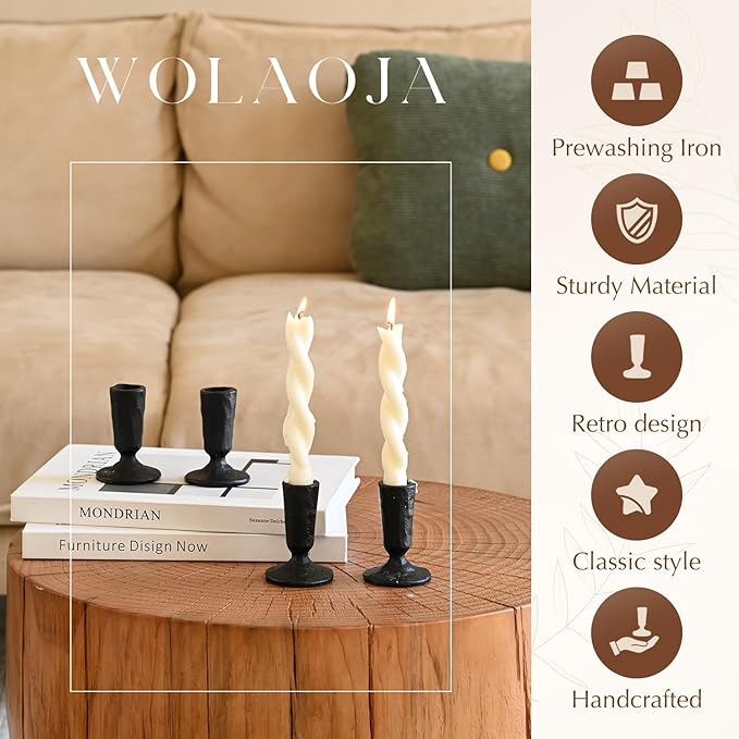 Candle Sticks Holder Decor, Set of 4 Vintage Black Candle Holders, Modern Decorative Tapered Candlestick Holders Centerpiece for Dining Table Centerpiece, Wedding, Party Decor