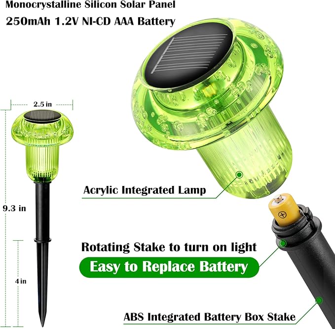 Halloween Solar Lights Outdoor 16 Pack Green LED Waterproof Mushroom Outside Lights for Yard Garden Patio Pathway Walkway Landscape Halloween Decorations